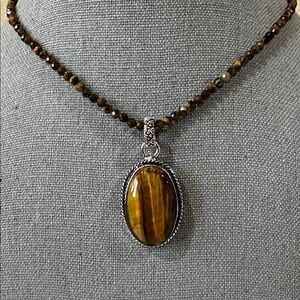 Genuine Tiger’s Eye Silver Plated Pendant and Tiger’s Eye Beaded Necklace
